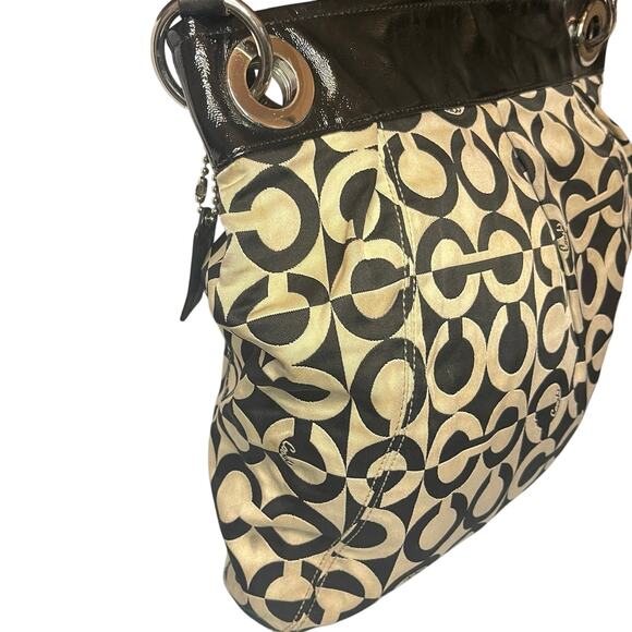 Coach Signature Shoulder Bag – Black & Beige with Silver Hardware - Picture 7 of 13